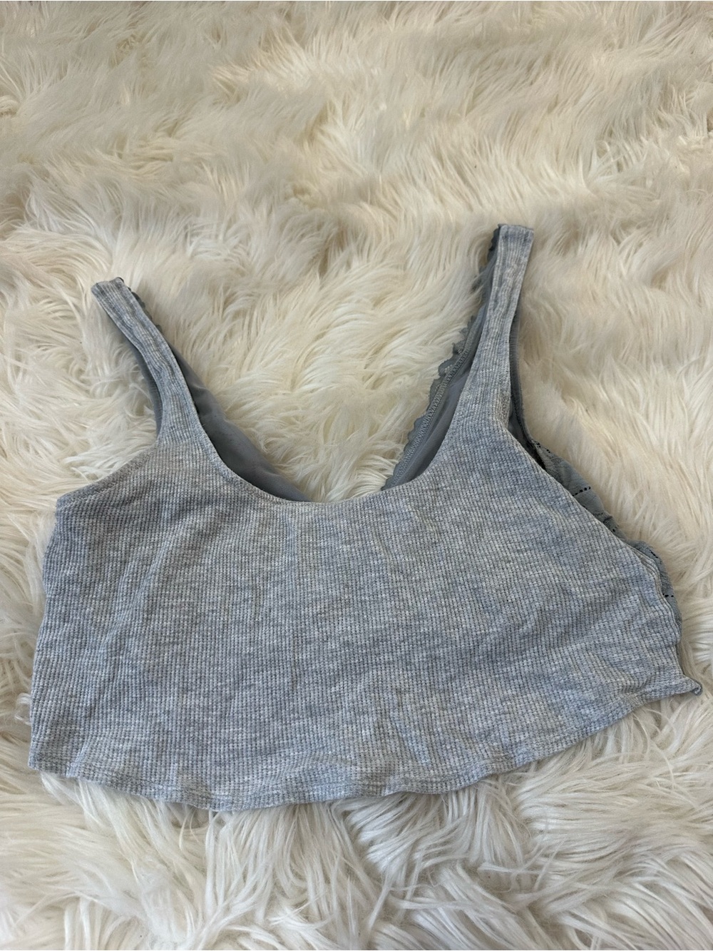 aerie Light Gray Ribbed Scoop reversible Bralette top